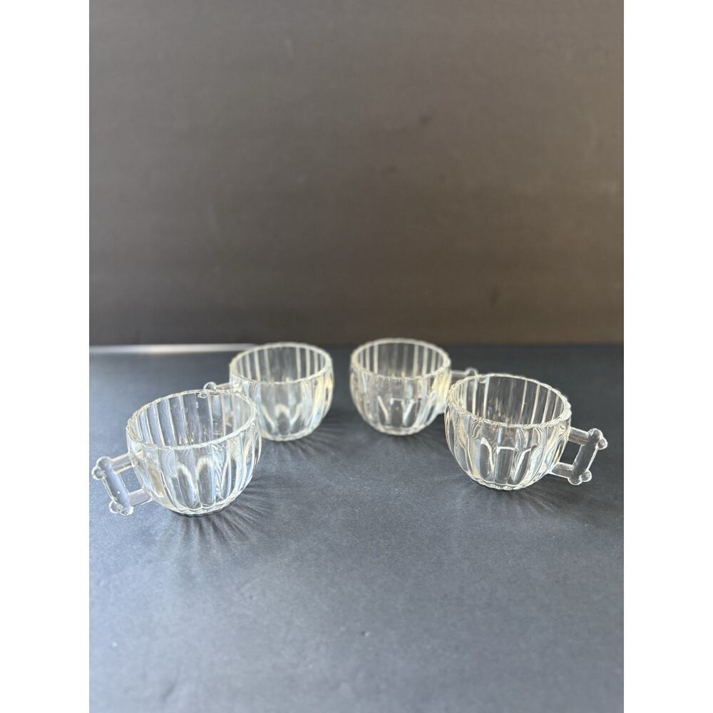 Vtg Jeannette National Tea Coffee Punch Cups Ribbed Clear Log Cabin MCM Set (4)